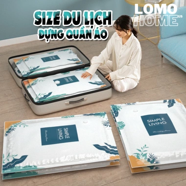 Túi hút chân không LOMO 2 lớp khóa zip – Đựng quần áo du lịch, không cần máy hút, giá 35.000₫