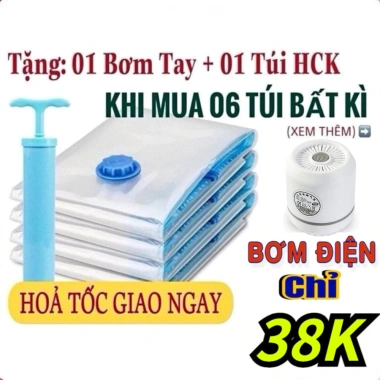 Túi hút chân không PA-PE đựng quần áo, chăn gối hút điện, không gian gọn gàng, 7.990₫