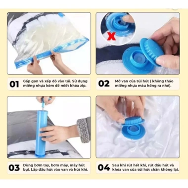 Túi hút chân không PA-PE đựng quần áo, chăn gối hút điện, không gian gọn gàng, 7.990₫