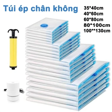 Túi Hút Chân Không Quần Áo, Túi Nén Chăn Gối Gấp Gọn máy hút tay & máy, 12.000