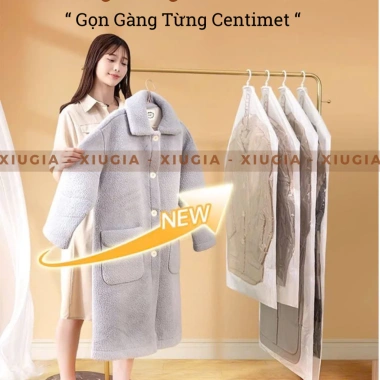 Túi Hút Chân Không Treo Váy và Áo Khoác XIUGIA Dày Dặn - 5 Lỗ Treo, Tùy Chọn Bơm Hút, Giá 52.000 VND