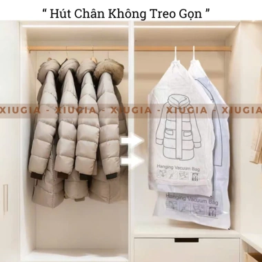 Túi Hút Chân Không Treo Váy và Áo Khoác XIUGIA Dày Dặn - 5 Lỗ Treo, Tùy Chọn Bơm Hút, Giá 52.000 VND