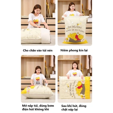 Túi hút chân không Winnie: Đựng quần áo, chăn gối trong suốt, Giá 16.400₫