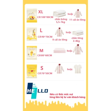 Túi hút chân không Winnie: Đựng quần áo, chăn gối trong suốt, Giá 16.400₫