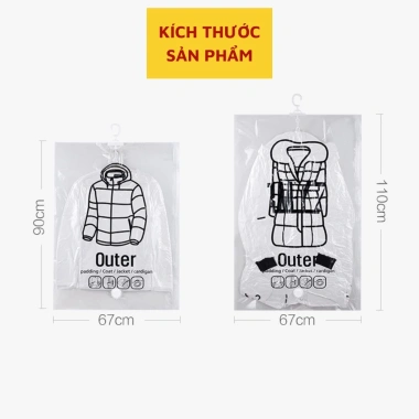 Túi hút nén chân không + móc treo 360 chống nhăn, bảo vệ quần áo, chăn màn - Giá 15.000đ