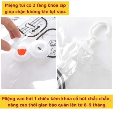 Túi hút nén chân không + móc treo 360 chống nhăn, bảo vệ quần áo, chăn màn - Giá 15.000đ 8 Túi hút nén chân không + móc treo 360 chống nhăn, bảo vệ quần áo, chăn màn - Giá 15.000đ 8