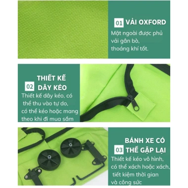 Túi Kéo Đa Năng Gấp Gọn - Giỏ Đồ Đi Chợ, Siêu Thị, Bánh Xe, Giá Chỉ 56.000đ