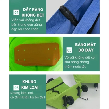 Túi Kéo Đi Chợ Bánh Xe Đa Năng Gấp Gọn - Giỏ Đựng Đồ Siêu Thị 52.742 VND 5