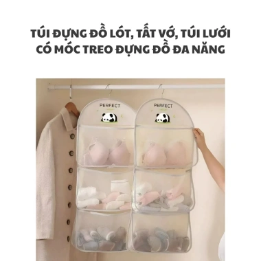 Túi lưới đa năng đựng đồ lót, tất vớ, móc treo tủ quần áo - tiện lợi, giá 21.000₫ 4