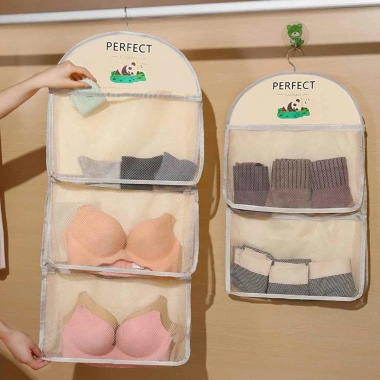 Túi lưới đựng đồ lót tất vớ treo tủ 3 ngăn họa tiết gấu trúc IP888 Giá ưu đãi 27.190 VND