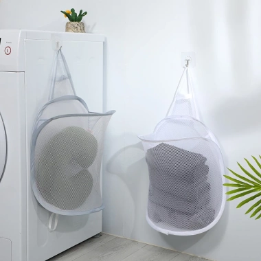 Túi lưới đựng quần áo bẩn chờ giặt kèm 2 móc treo dán tường - Tiện dụng 40.000₫