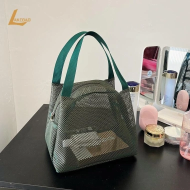 Túi lưới dung tích lớn có tay cầm Túi trang điểm du lịch dây kéo mỹ phẩm mới 3