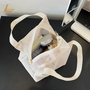 Túi lưới dung tích lớn có tay cầm Túi trang điểm du lịch dây kéo mỹ phẩm mới 9