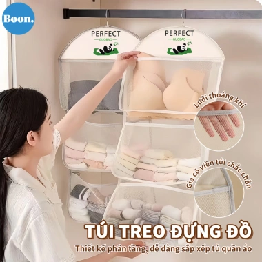 Túi Lưới Treo Đồ 3 Ngăn Đồ Lót Tất Vớ, Móc Treo Tiện Dùng trong Tủ Quần Áo, Cửa và Nhà Bếp - Giá 22.400 VND