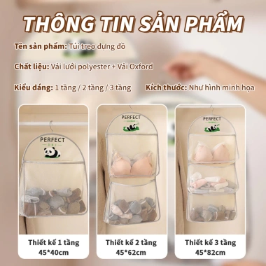 Túi Lưới Treo Đồ 3 Ngăn Đồ Lót Tất Vớ, Móc Treo Tiện Dùng trong Tủ Quần Áo, Cửa và Nhà Bếp - Giá 22.400 VND