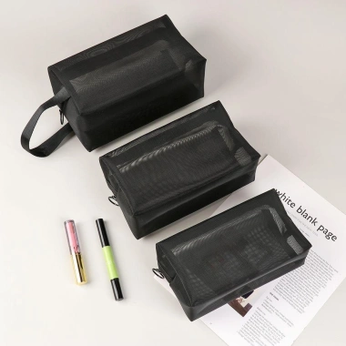 Túi lưới trơn Kuromi Cosmetics đựng mỹ phẩm, makeup cầm tay, khóa kéo 29.800₫