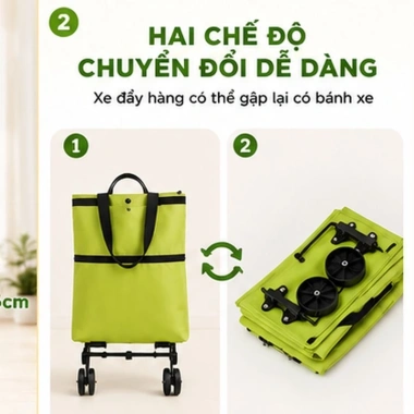 Túi mua sắm gập gọn bánh xe 360 chống thấm, kéo đẩy tiện lợi cho chợ và siêu thị, giá 47.040₫ 3