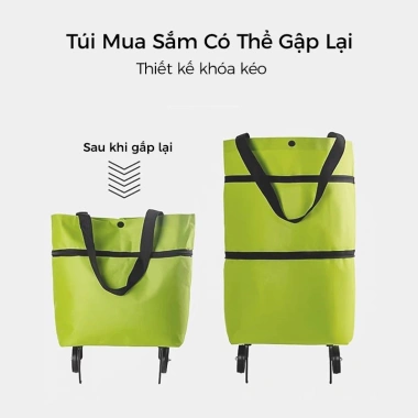 Túi mua sắm gập gọn bánh xe 360 chống thấm, kéo đẩy tiện lợi cho chợ và siêu thị, giá 47.040₫ 4