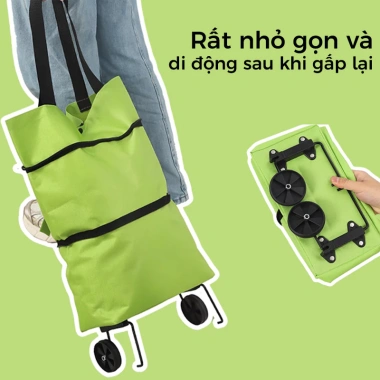 Túi mua sắm gập gọn bánh xe 360 chống thấm, kéo đẩy tiện lợi cho chợ và siêu thị, giá 47.040₫ 5