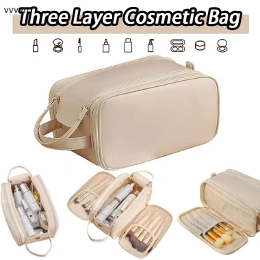 Túi mỹ phẩm 3 lớp công suất lớn - Đựng trang điểm, cọ, phụ kiện du lịch, giá chỉ 84.800₫