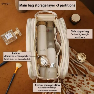 Túi mỹ phẩm 3 lớp công suất lớn - Đựng trang điểm, cọ, phụ kiện du lịch, giá chỉ 84.800₫
