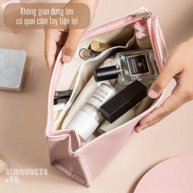 Túi mỹ phẩm du lịch da PU chống thấm nước, pastel màu, quai xách tiện lợi Hàn Quốc TMP47 3