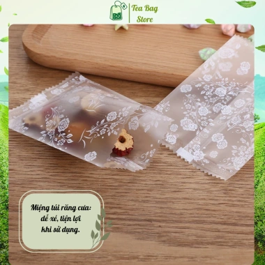 Túi nylon hoa hồng đựng bánh hàn nhiệt Tea Bag, trong suốt in hoa, handmade cho cookies và trà - 15.000₫