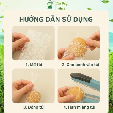 Túi nylon hoa hồng đựng bánh hàn nhiệt Tea Bag, trong suốt in hoa, handmade cho cookies và trà - 15.000₫