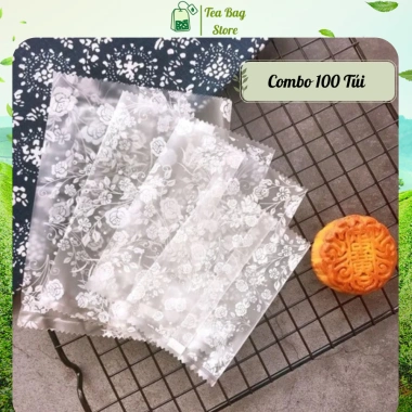 Túi nylon hoa hồng đựng bánh hàn nhiệt Tea Bag, trong suốt in hoa, handmade cho cookies và trà - 15.000₫