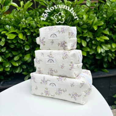 Túi Pouch Vải Hoa Nhí Tím Đựng Đồ Trang Điểm - Tiện Dụng, Xinh Xắn, Giá 109.000₫