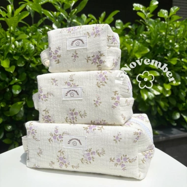 Túi Pouch Vải Hoa Nhí Tím Đựng Đồ Trang Điểm - Tiện Dụng, Xinh Xắn, Giá 109.000₫