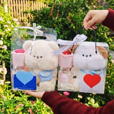 Túi set quà tặng gấu bông động vật kèm bó hoa, đèn LED, thiệp và giảm 20% sinh nhật Valentine 2