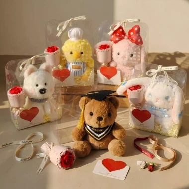 Túi set quà tặng gấu bông động vật kèm bó hoa, đèn LED, thiệp và giảm 20% sinh nhật Valentine 6