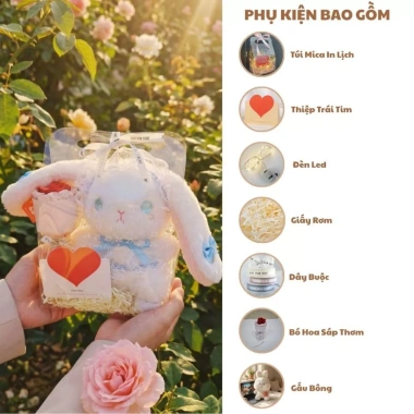 Túi set quà tặng gấu bông động vật kèm bó hoa, đèn LED, thiệp và giảm 20% sinh nhật Valentine 9