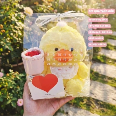Túi set quà tặng gấu bông động vật kèm bó hoa, đèn LED, thiệp và giảm 20% sinh nhật Valentine 10