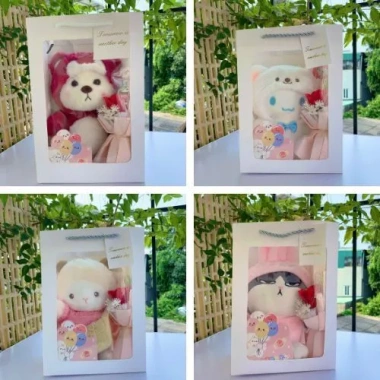 Túi Set Quà Tặng Gấu Bông, Hoa, Thiệp, Đèn LED Valentine 14/2 - 8/3 Noel - Sinh Nhật - Chỉ 125.400₫