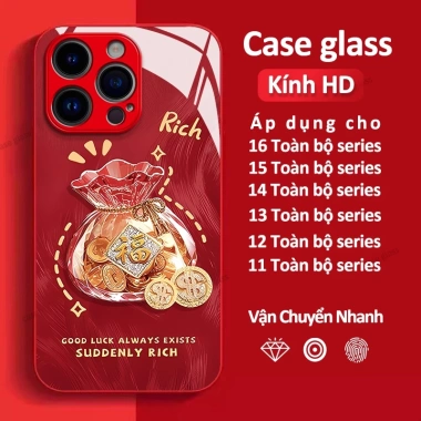 Túi tiền xu vàng cho iPhone 16/15/14/13/12 Pro Max, 11/XS Max, 7 Plus - ốp kính