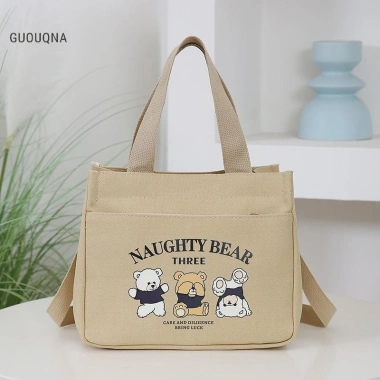 Túi Tote Vải Gấu Hoạt Hình Dễ Thương, Dây Đeo Vai Điều Chỉnh, Túi Bento Ăn Trưa, Giá Ưu Đãi 132.840₫