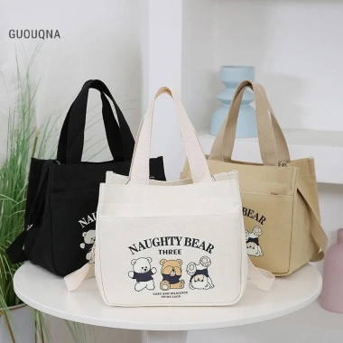 Túi Tote Vải Gấu Hoạt Hình Dễ Thương, Dây Đeo Vai Điều Chỉnh, Túi Bento Ăn Trưa, Giá Ưu Đãi 132.840₫