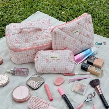 Túi trần bông du lịch, đựng đồ makeup, phụ kiện, hộp bút kính - Giá 79.900đ