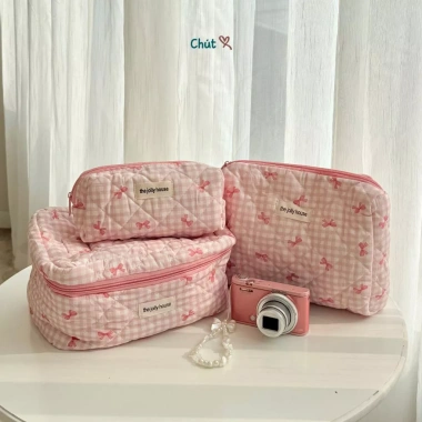 Túi trần bông du lịch, đựng đồ makeup, phụ kiện, hộp bút kính - Giá 79.900đ