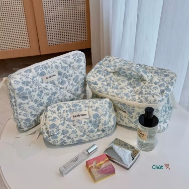 Túi trần bông du lịch, đựng đồ makeup, phụ kiện, hộp bút kính - Giá 79.900đ