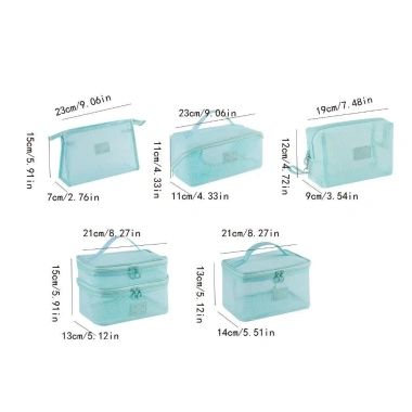 Túi trang điểm cầm tay ARTI Mesh - Lưới trong suốt vuông, nhẹ, dung tích lớn, dây kéo, di động 55.404₫