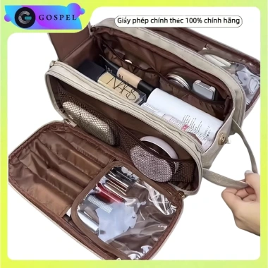 Túi trang điểm khóa kéo đôi ba tầng dung lượng cao, vệ sinh cá nhân - 102.360 VND