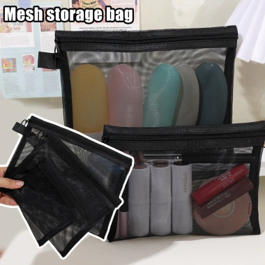 Túi trang điểm lưới Nylon 3 kích cỡ kèm phụ kiện bàn chải, dây kéo - Đa năng cho nam nữ, giá ưu đãi 19,471 VND