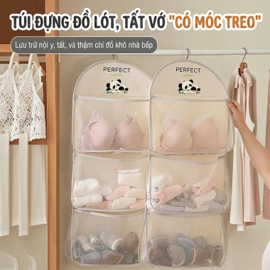 Túi treo đồ lót đa năng, lưới thoáng khí, treo tường hoặc tủ quần áo tiện lợi