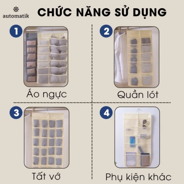 Túi Treo Đồ Lót Tất Vớ 2 Mặt Nhiều Ngăn Treo Tường và Tủ Automatik Giá 33.000₫ 2