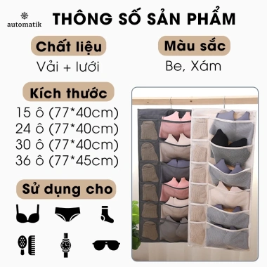 Túi Treo Đồ Lót Tất Vớ 2 Mặt Nhiều Ngăn Treo Tường và Tủ Automatik Giá 33.000₫ 9