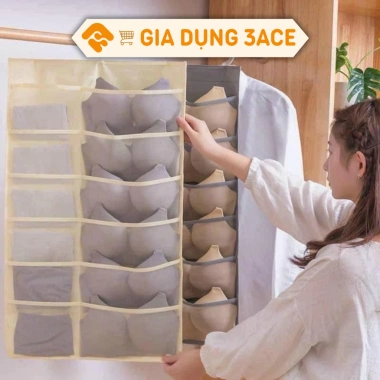 Túi treo tủ đựng đồ lót, tất vớ màu ghi - khay lưới 30 ngăn tiện ích, giảm giá 35k