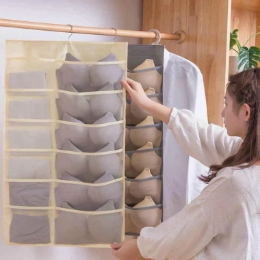 Túi treo tủ đựng đồ lót, tất vớ màu ghi - khay lưới 30 ngăn tiện ích, giảm giá 35k